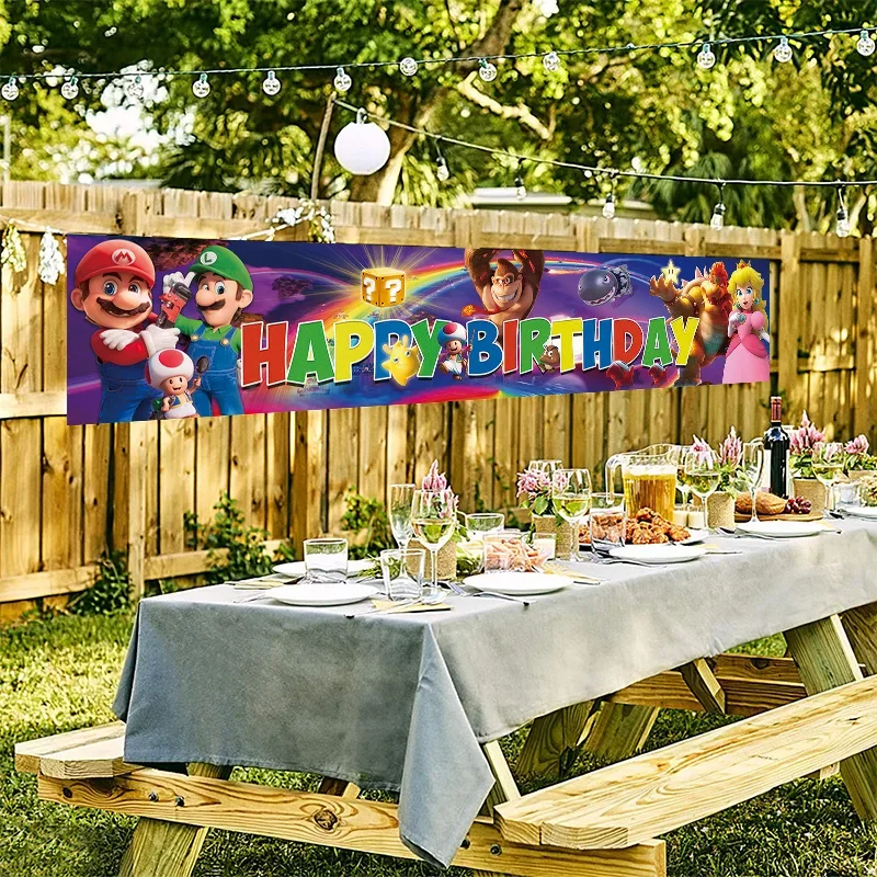 Pancarta de cumpleaños de Mario para niños, bandera para exteriores, decoración de Super Mario, suministros para fiestas de cumpleaños, pancarta colgante divertida, casa de Garten, 50x300cm