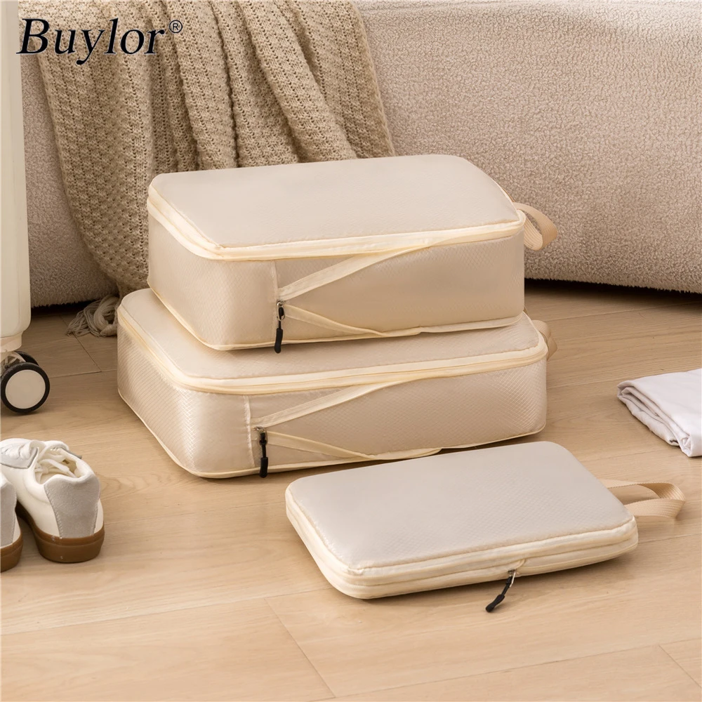 Buylor 3pcs/Set Travel Compressible Pack Multifunction Travel Storage Bag Waterproof Suitcase Portable Luggage Clothes Organizer