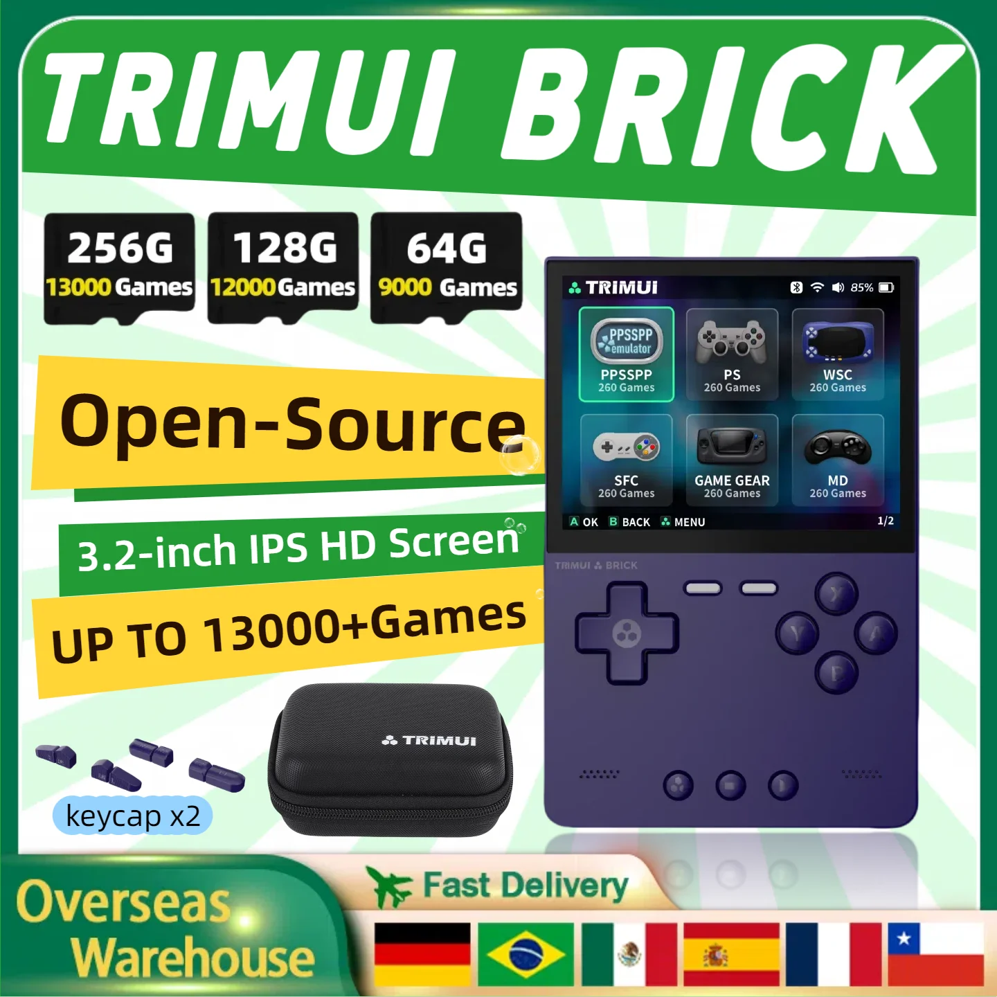 TRIMUI BRICK ريترو وحدة تحكم بجهاز لعب محمول 3.2 بوصة مشغل فيديو محمول نظام لينكس مفتوح المصدر ألعاب النخيل وحدة التحكم هدايا الصبي
