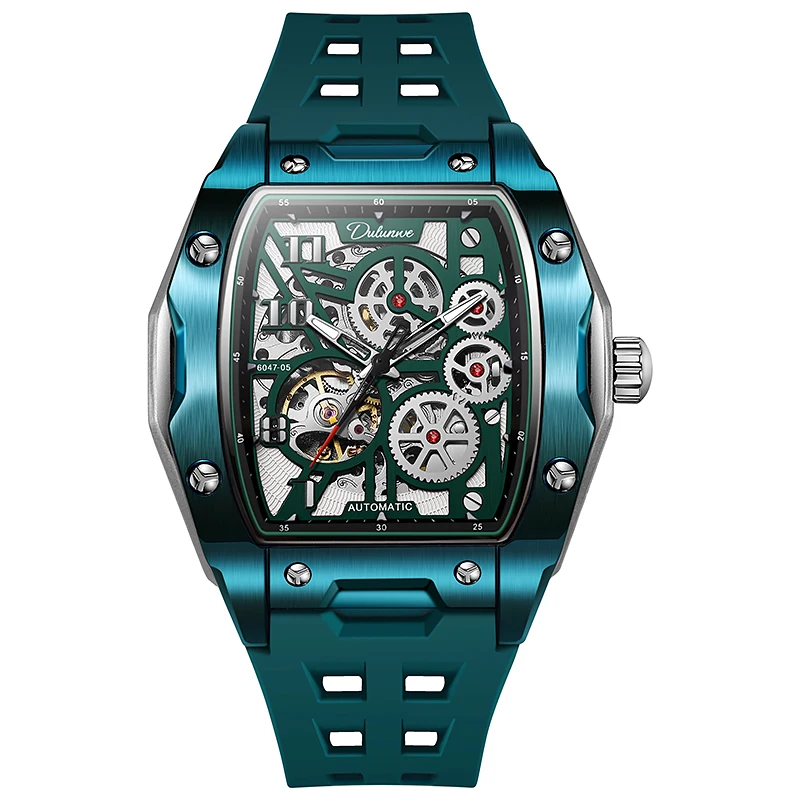 Dulunwe New Barrel-Shaped Popular Sports Multi-Function Men'S Luminous Waterproof Silicone Calendar Watch Mechanical Watch 6047