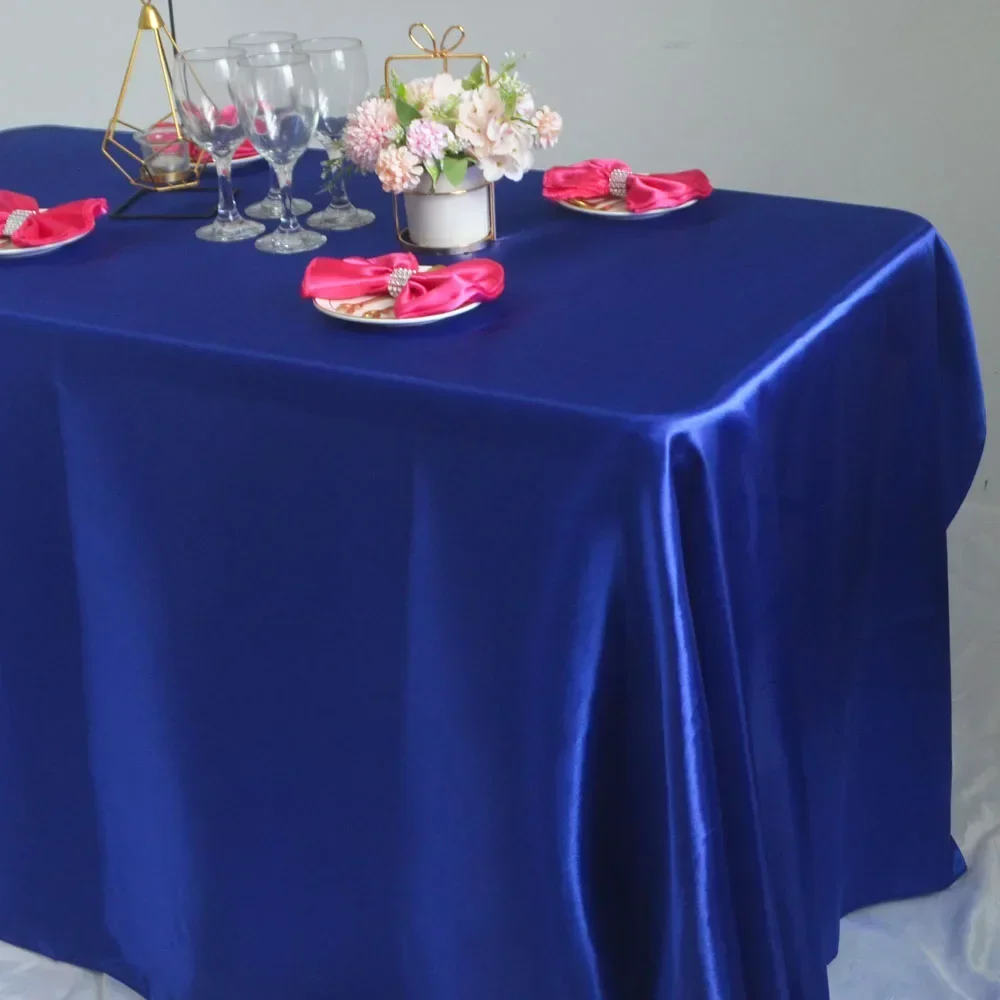 Reusable Satin Tablecloth Wedding Mariage Party Decoration Polyester Picnic Countryard Birthday Christmas Table Cloth White/Blue