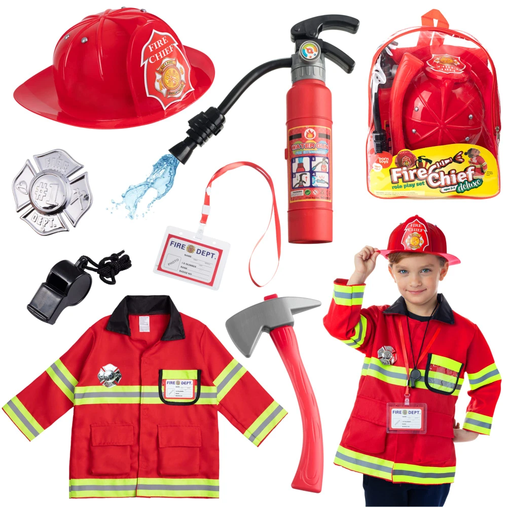 WizKidz Premium Washable Kids Fireman Costume Toy with Complete Firefighter Accessories for Boys & Girls Toddlers and Children