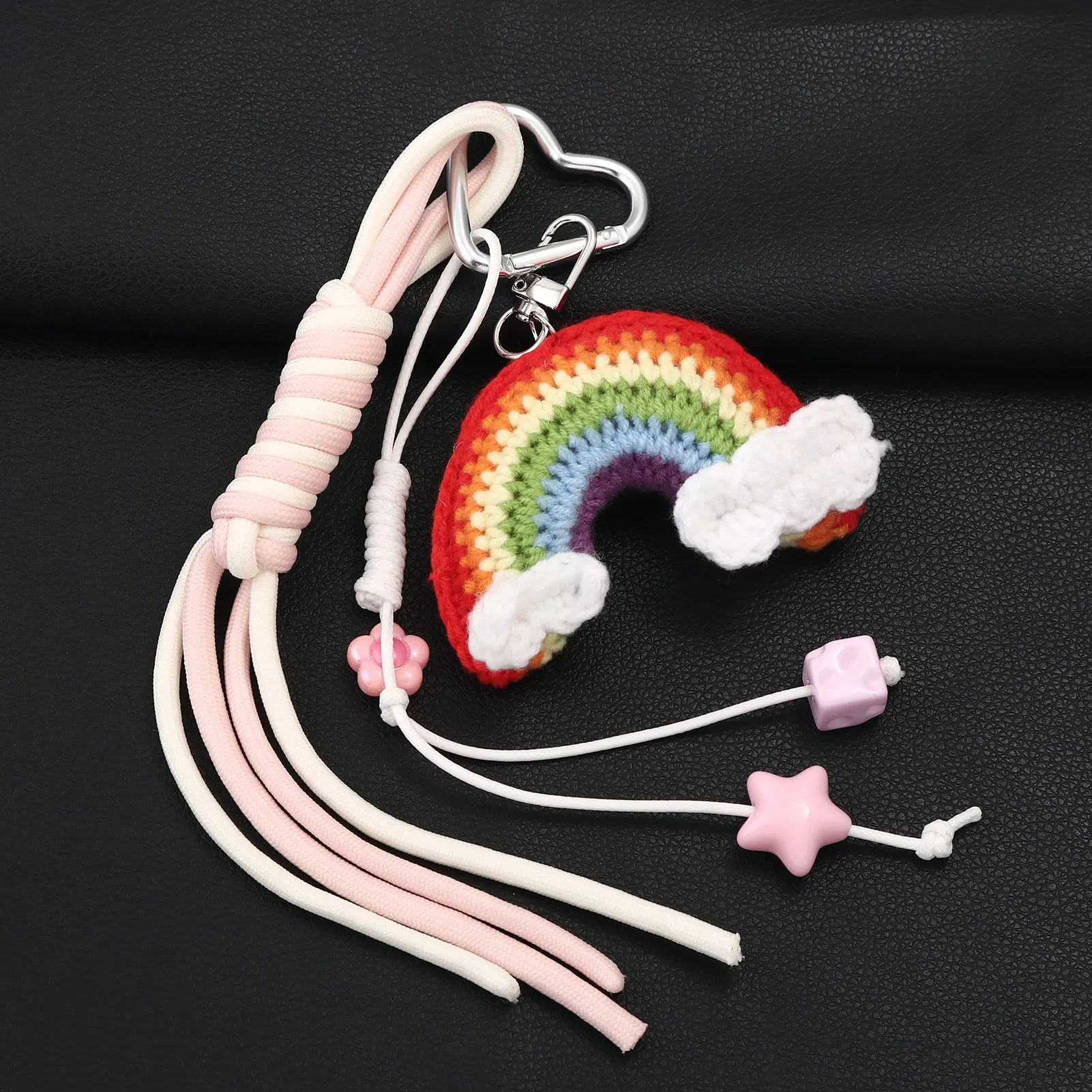 Nuevo bolso de punto con diseño de arcoíris, llavero con colgante de estrella y nube de arcoíris creativo a la moda, bolso, mochila, decoración de ropa, regalo