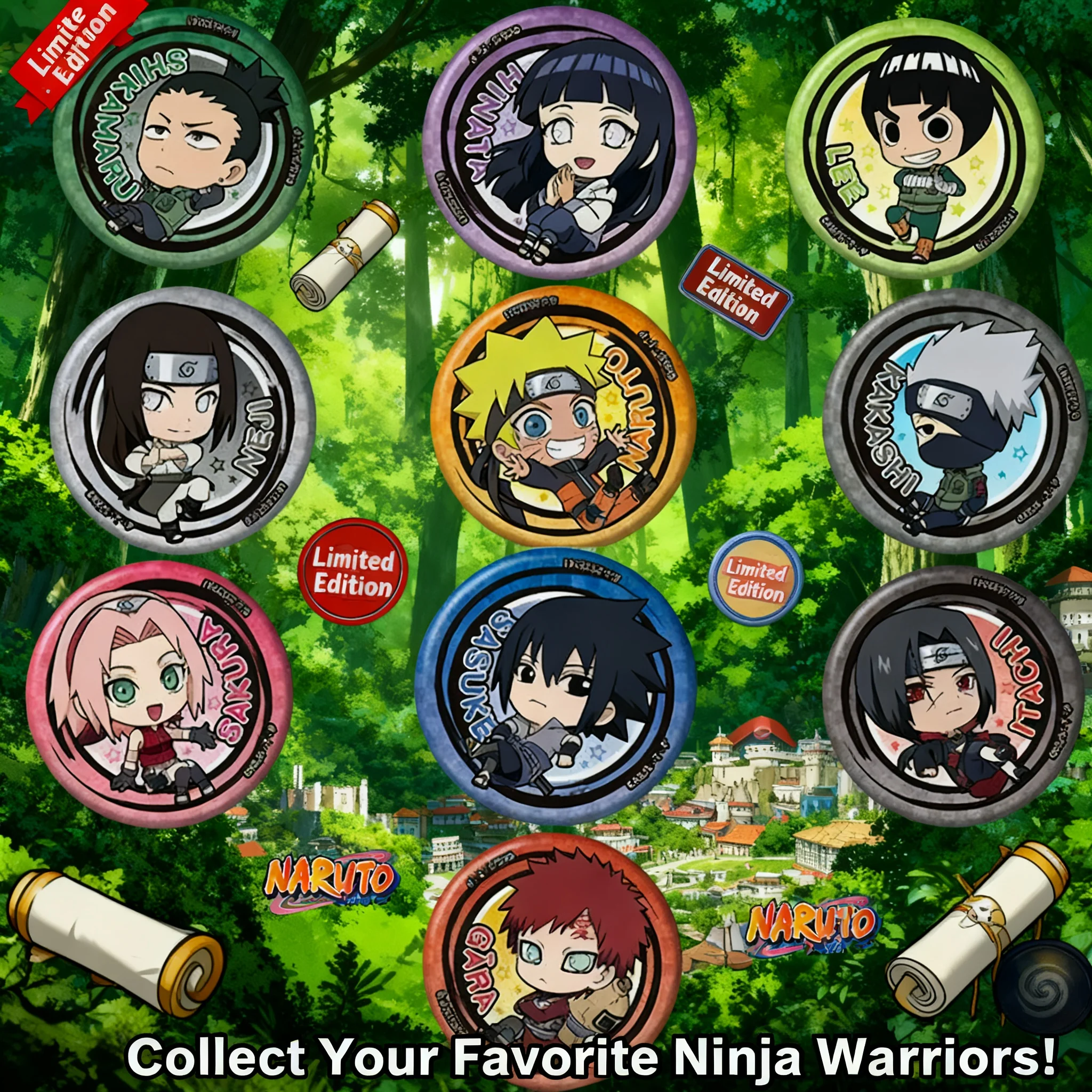 

Naruto Anime Badge Set Sasuke Uchiha Kakashi Hatake Gaara Pin Brooch Collection Cosplay Accessories Gift for Fans