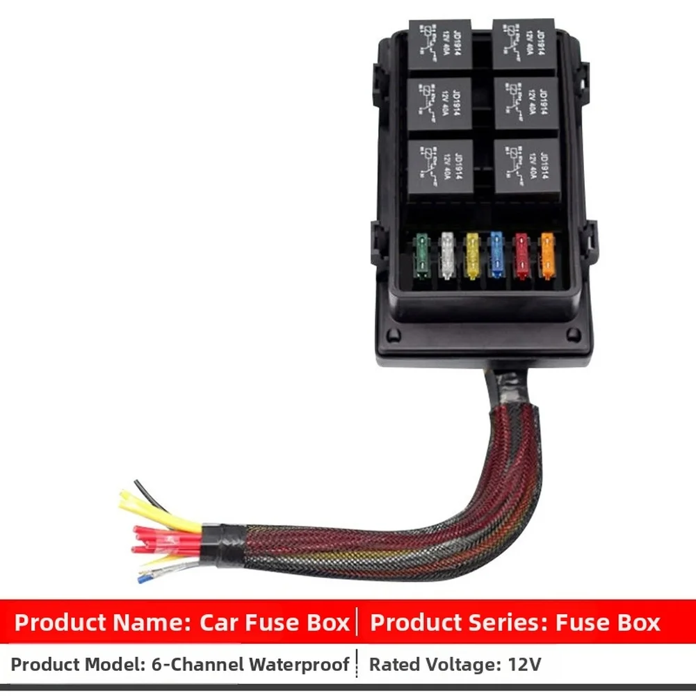 Heavy Duty 6 Way Waterproof Fuse Relay Box with 6 Relays for 12V 40A Vehicle Electrical System Protection Needs