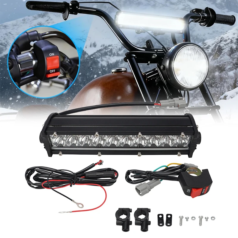 

Motorcycle LED Headlight Light Bar Kit With Mounting Bracket Switch Wiring Fits Most 7/8” Handlebars White Yellow Flicker