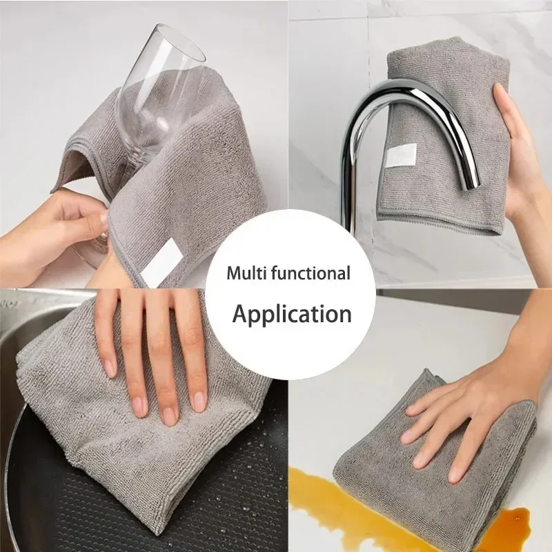 12-120PCS Kitchen Towel Ultra-fine Fiber Light Gray Cleaning Cloth Set Absorbent Soft and Stain-removing Cloth