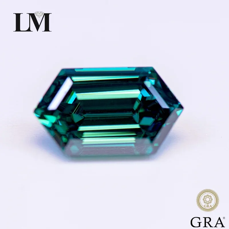 

Moissanite Stone Long Hexagon Cut Emerald Green Primary Color Lab Grown Gemstone for DIY Jewelry Making with GRA Certificate