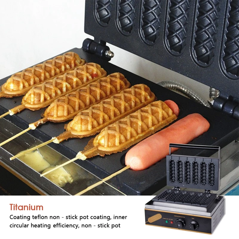 6 Stick Sausage Hot Dog Waffle Machine New Condition Restaurant Kitchen Snack Equipment