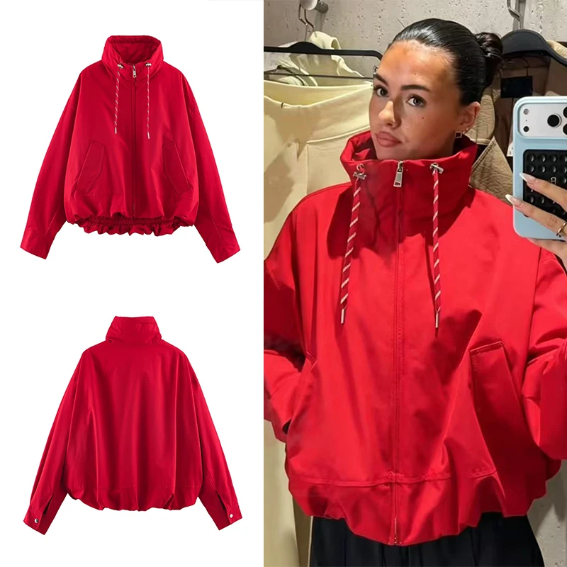 Guobioziy 2026 Fashion Women Hooded Padded Drawstring Jacket Full Zip Loose Casual Outdoor Trendy Street Warm Daily Outerwear