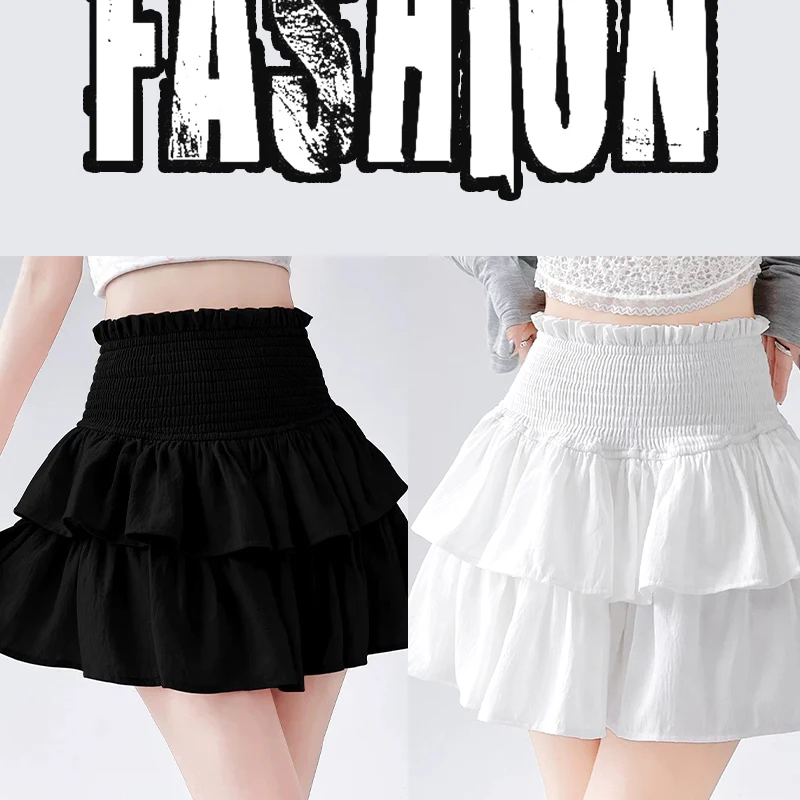 Y2k Sweet Woman Clothing Cake Skirts Ruffles Casual Simple Short White Chiffon Skirt Black Kerean Summer 2024 Ballet Style Skirt