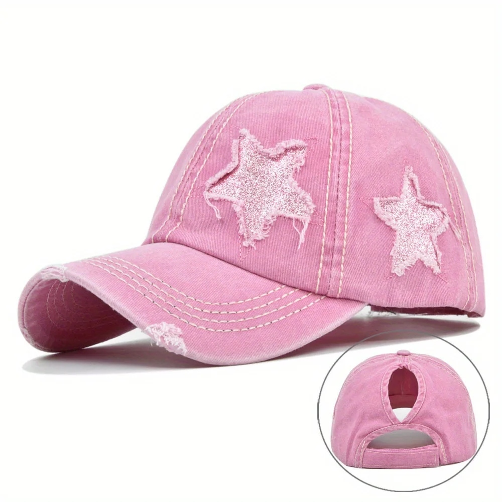 Gorra de béisbol desgastada para hombre y mujer, gorro con cola de caballo, Flash Star, a la moda, para el sol, ciclismo al aire libre, viajes, Hikin