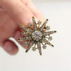 Baroque Vintage Cross Rhinestone Star Brooch for Women Luxury Exquisite Badge Vintage Wedding Party Brooch