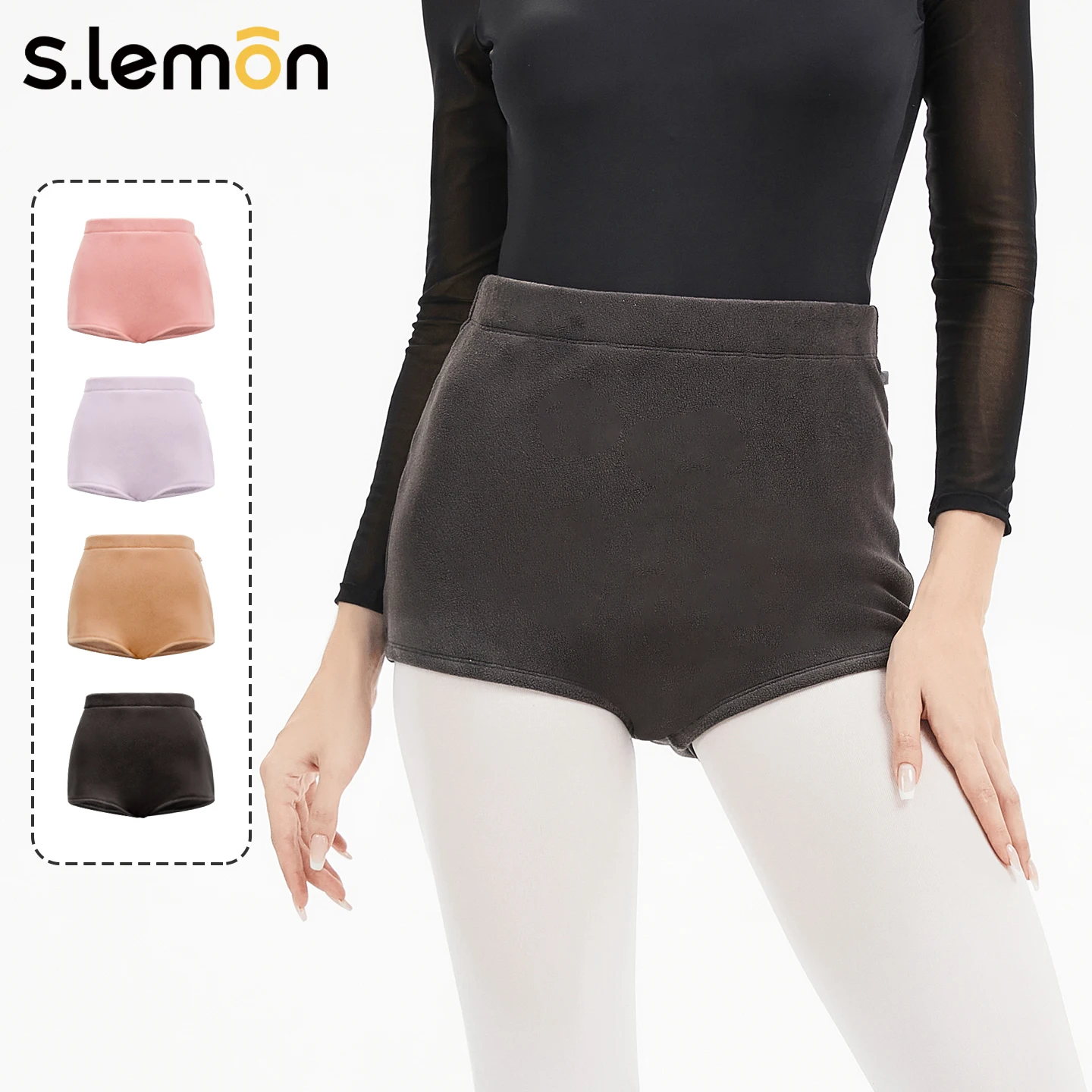 

S.lemon Ballet Shorts Women's High Waist Orel Fleece - Black 3/4 Length Dance Practice Leggings for Adult Winter