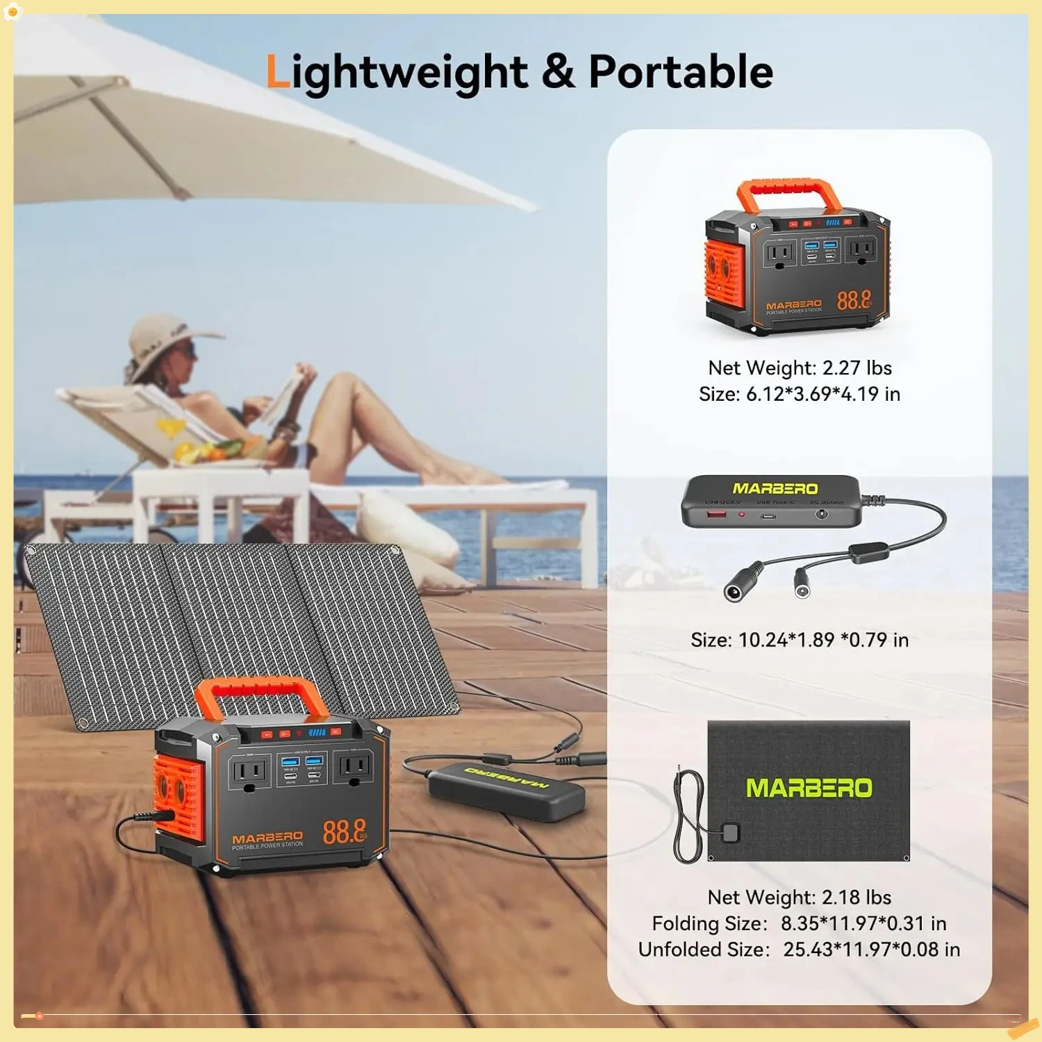 88.8Wh キャンプ用ソーラー発電機、オフグリッド電源用30Wパネル、屋外旅行用AC＆USB付き150Wピーク