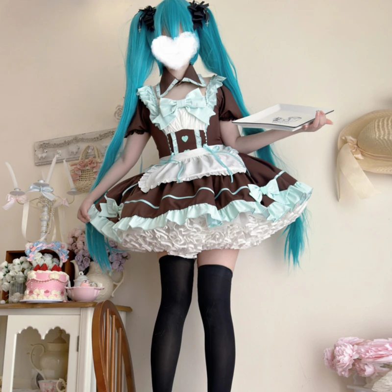 Anime Lolita Maid Dress Set Women Sweet Apron Bow Puff Sleeve Halloween Cosplay Costumes Party Dresses Gothic Girls Cute Dress