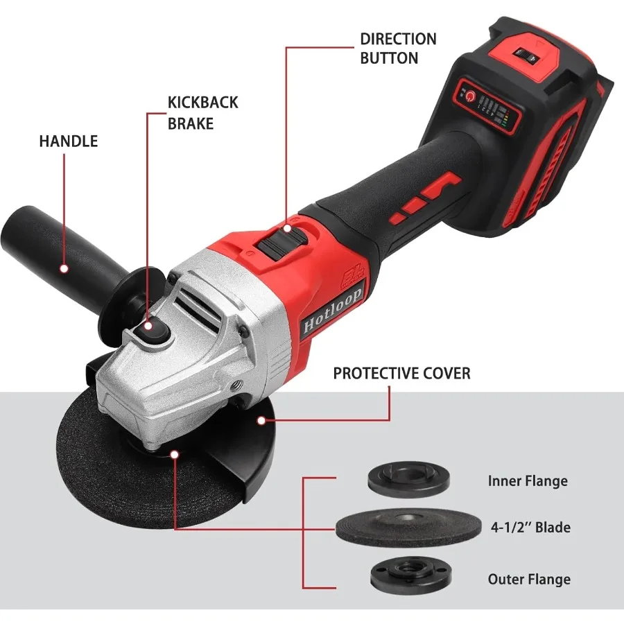 Penggiling Sudut Tanpa Kabel untuk Baterai 18V Penggiling Sudut dengan 3 Kecepatan Dapat Disesuaikan 7000 RPM Motor Tanpa Sikat 3 Buah Pisau 4-1 2" untuk