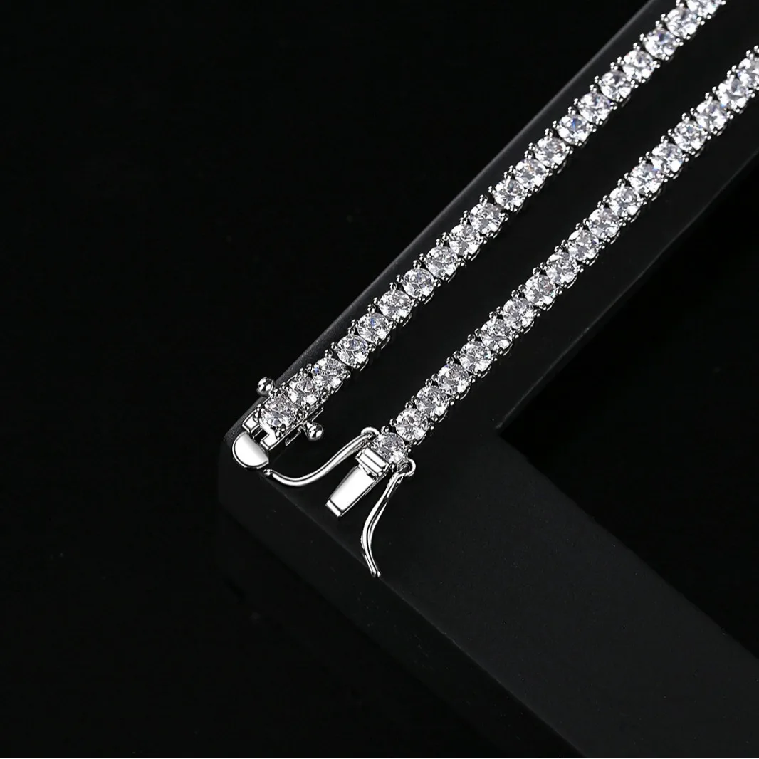 Neues 925 Sterling Silber 3MM Tennis-Armband Glänzende Klassiker für Damen Mode Einfacher Verlobungs- und Hochzeitsschmuck Zirkon-Geschenke – Detail 4