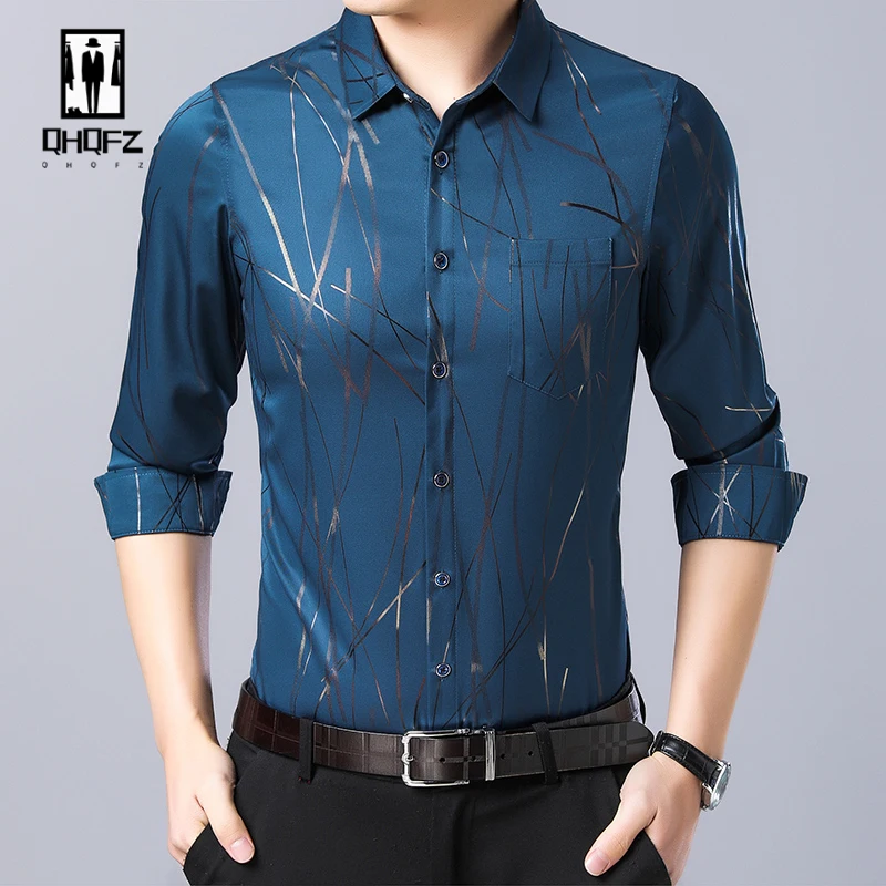 

New Men's Casual Printed Long Sleeved Lapel Shirt for Spring and Autumn Fashion Comfortable Wrinkle Free Top Without Ironing