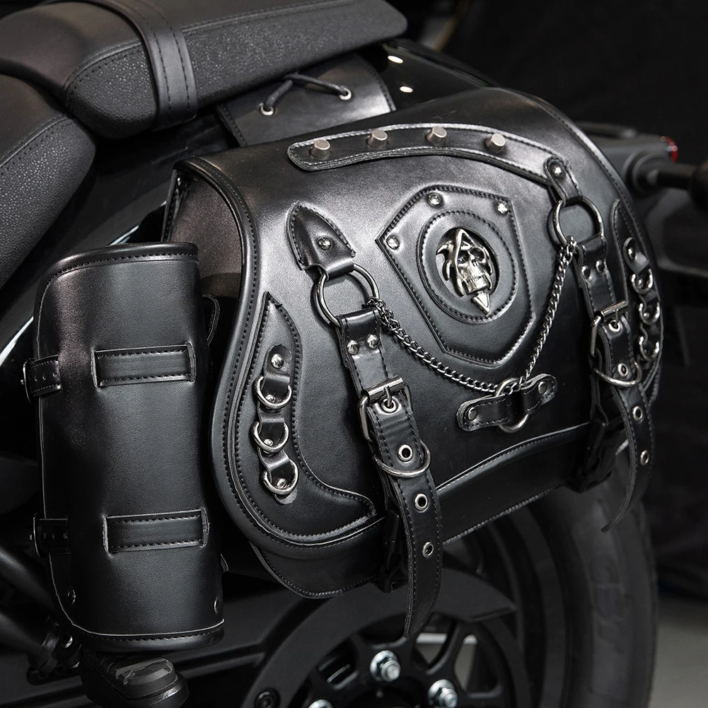 

1 пара мотоциклетных седельных сумок с подстаканником, боковая сумка для мотоцикла в стиле ретро, черная подвесная сумка с черепом для мотоцикла Harley