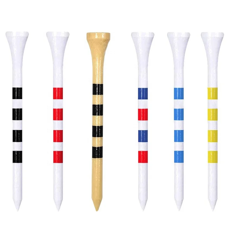 Premium Bamboo Custom Logo stripe Golf Tees Pack Biodegradable Material Wooden stripe Golf Tees