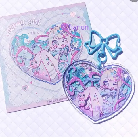 Jogo NEEDY GIRL OVERDOSE Rain Ame KAnge Cosplay Chaveiro Acrílico Coração Pingente Chaveiro Bolsa Acessórios Meninas Ornamento