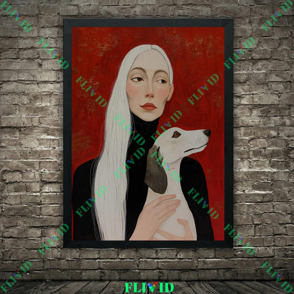 سيدة أنيقة مع القطة السوداء مجردة الرسم على لوحات القماش الجدارية ، امرأة أنيقة والقط صورة الحد الأدنى ملصق فني طباعة ديكور المنزل #3