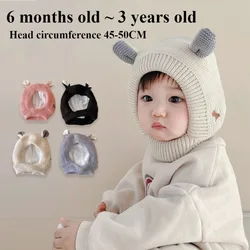 Winter Children Warm Baby Knitted Hats with Ears Kids Knit Beanie Hats Solid Color Children's Hat for Boys Girls Accessories