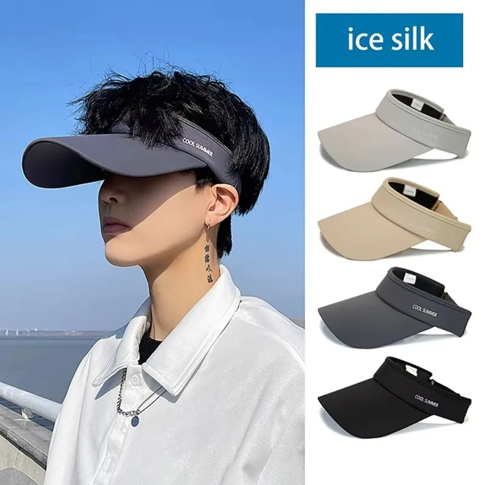 Summer Ice Silk Cooling Sun Hat Anti-UV Breathable Sports Visor Empty Top Stretchy Adjustable Beach Hat Running