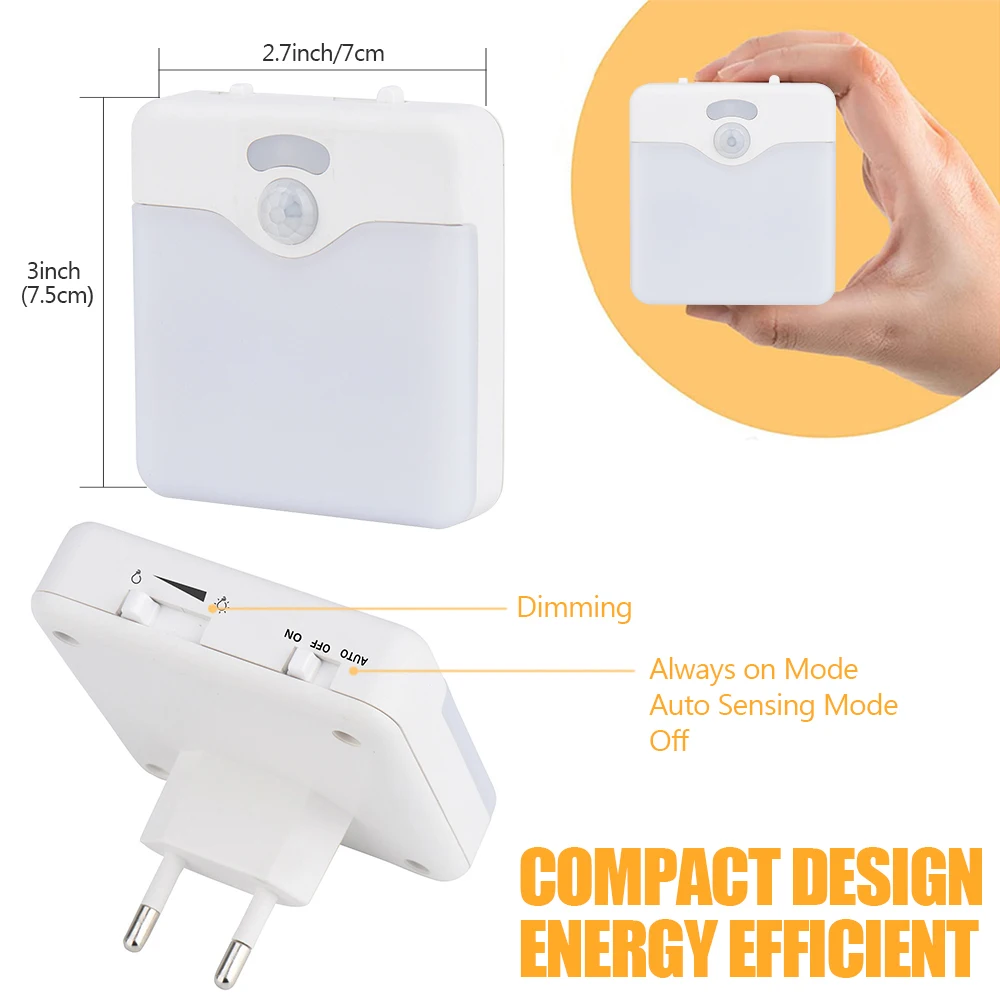 モーションセンサー付きLEDナイトライト,ウォールライト,調光可能,ワイヤレス,エネルギー効率の高い,夕暮れから従来のセンサー,チュニック,EUのプラグ