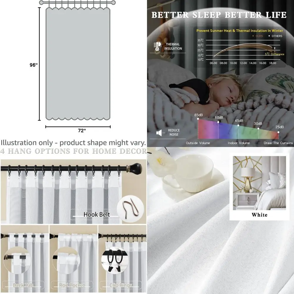 

72x96 Inch Greyish White Linen Curtains - Room Darkening, Privacy, Floor to Ceiling, 2 Piece Set with Rod Pocket and Pleated Bac