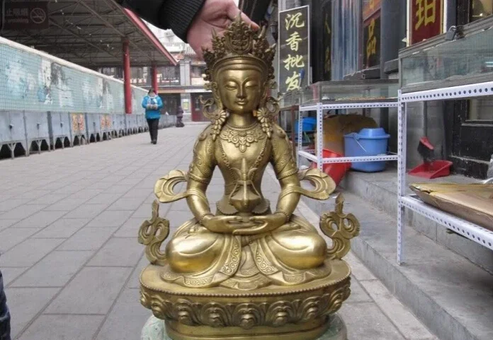 Tibet Buddhism exquisite Brass Amitayus Long longevity Sakyamuni Buddha statuary