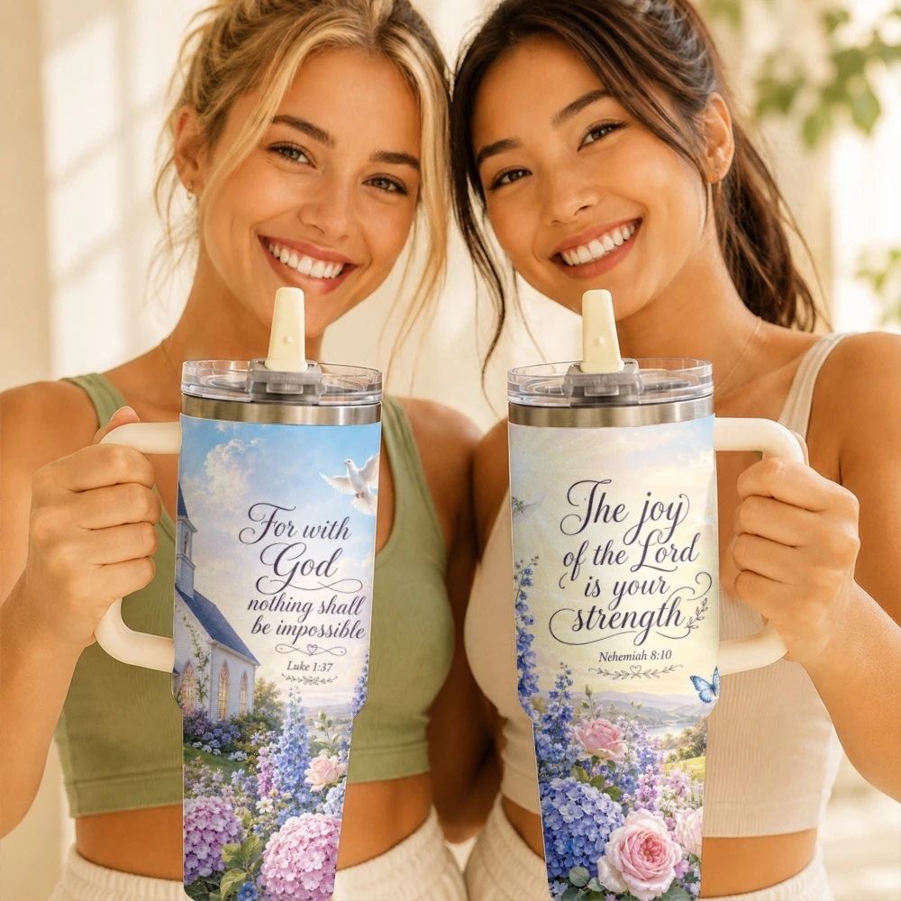 Floral Christian Bible Verse Vacuum Flasks 40oz Thermal Tumbler with Handle Stainless Steel Insulated Water Portable Mug Cup
