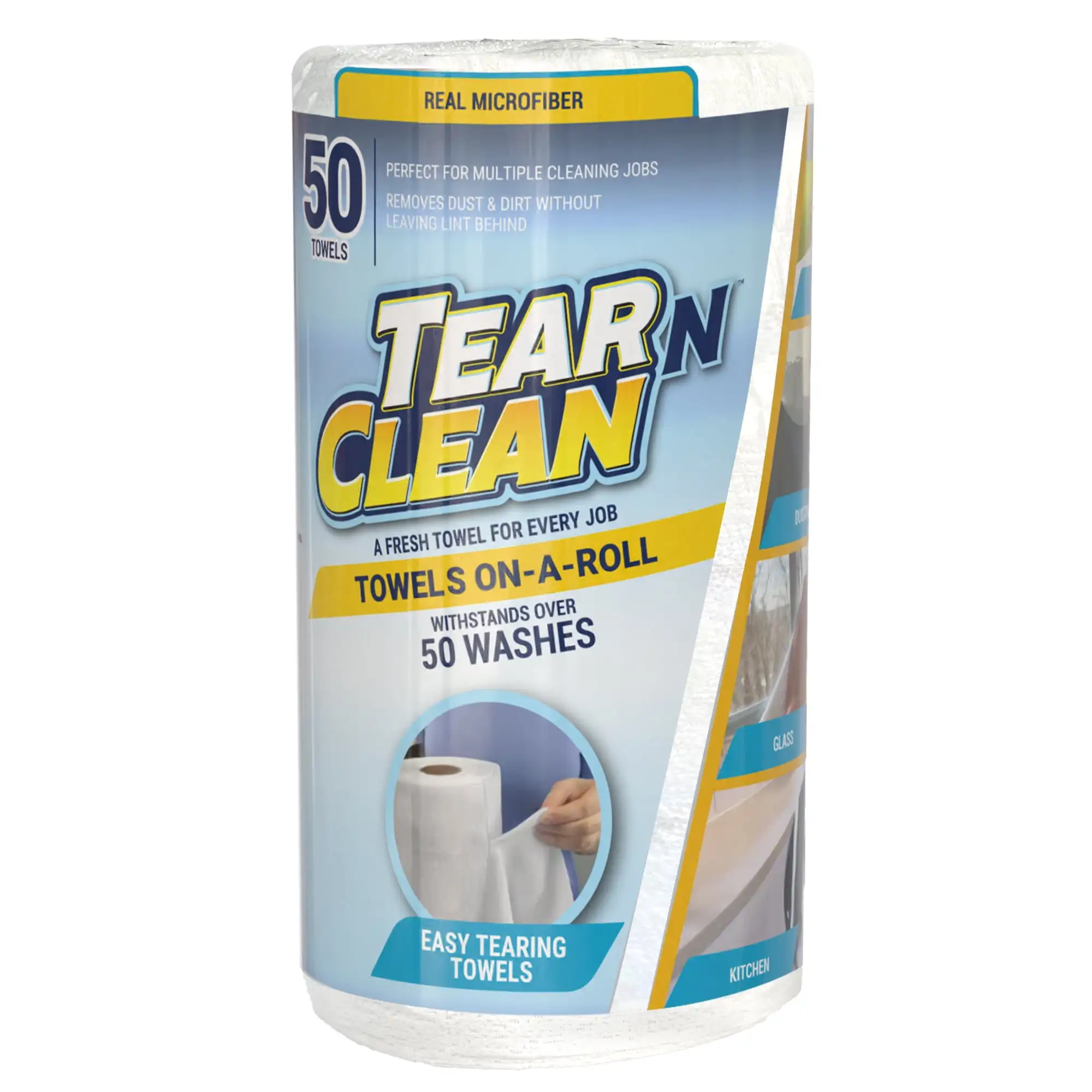 

Многоразовые многоцелевые чистящие полотенца из микрофибры Tear-N-Clean на рулоне, 50 шт., белые