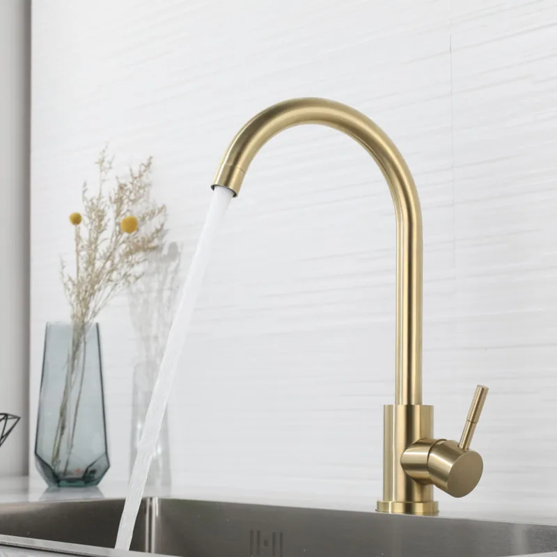 Brushed Gold 304 Stainless Steel Kitchen Sink Faucet Black/Nickel Single Hole Kitchen Hot And Cold Mixed Water Sink Faucet