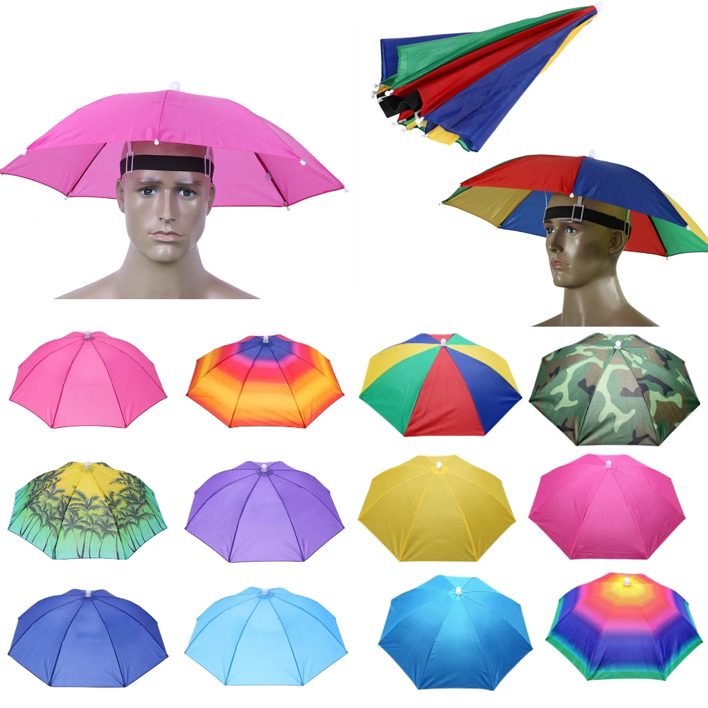 Chapeau de parapluie de pluie portable, pare-soleil pliable, casquette imperméable, extérieur, camping, pêche, sauna, plage, tête