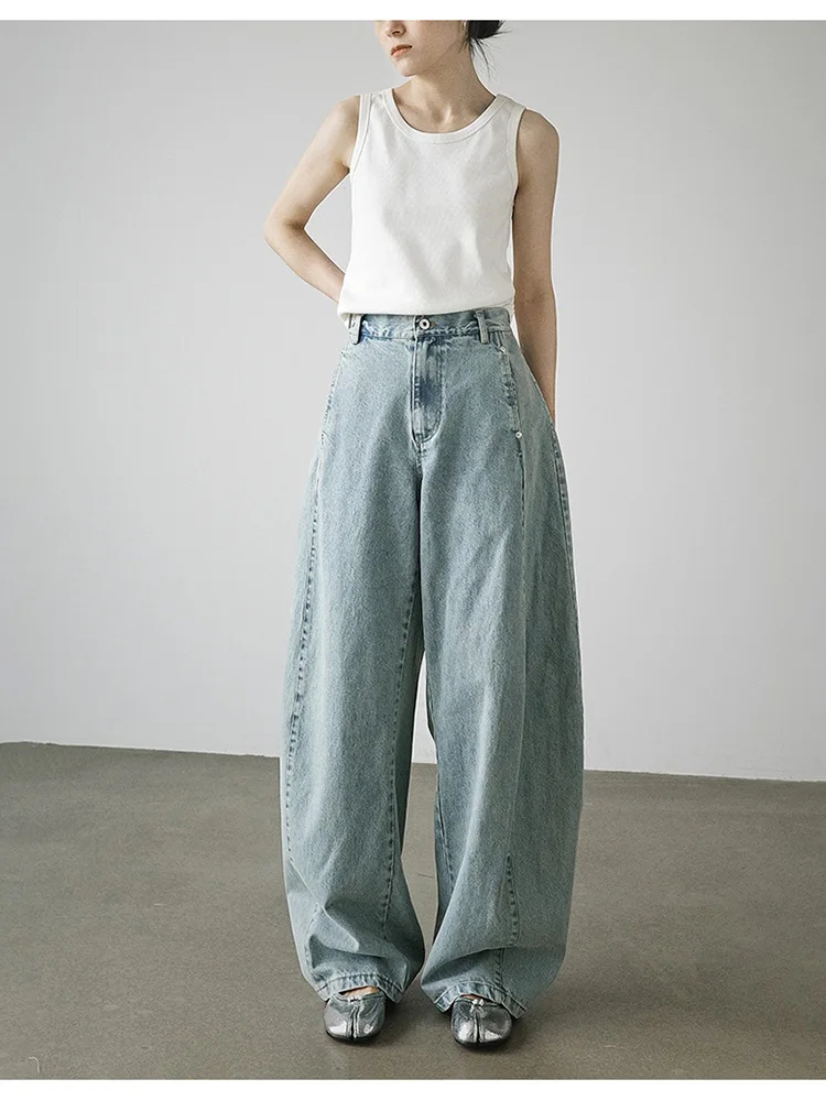 

Casual Washed Light Blue Vintage Denim Pants Women's Wide Leg Knife Jeans Spring Summer Versatile Comfortable Cotton