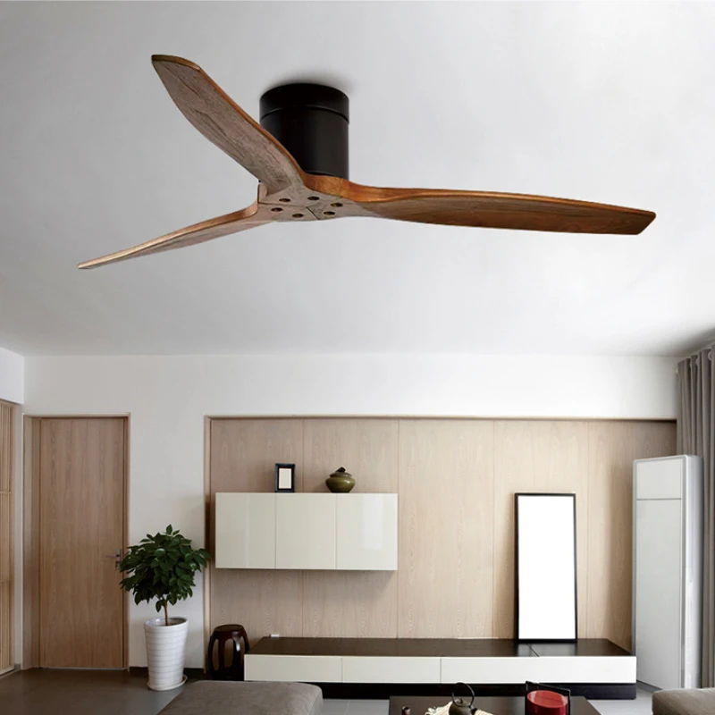 

Nordic Modern Simple Log Ceiling Fan Light Bedroom Fashion Decorate 52inch Strong Wind Silence Ceiling Fans with Remote Control