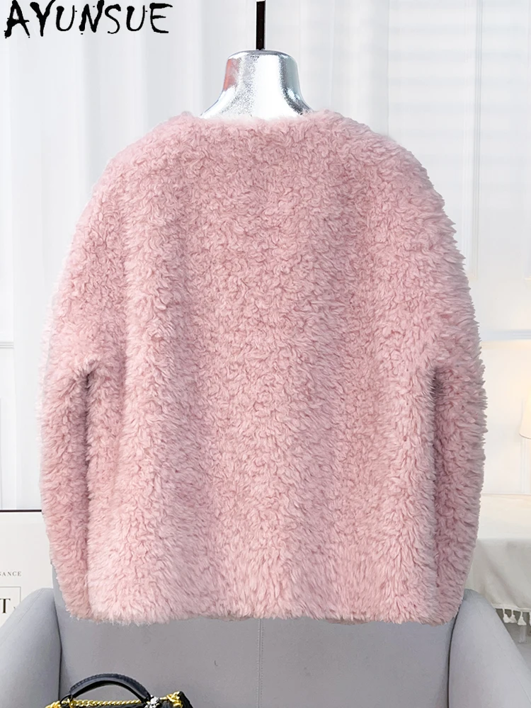 سترة نسائية من الصوف الطبيعي 100% من AYUNSUE سترة أنيقة من فرو الضأن ملابس نسائية لخريف وشتاء 2025 جديدة في ملابس خارجية Abrigo Mujer