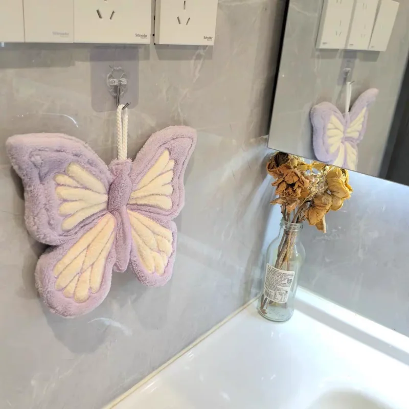 Cute butterfly handkerchief, super absorbent coral fleece hand towel, bathroom kitchen decoration, home cleaning cloth - view 5