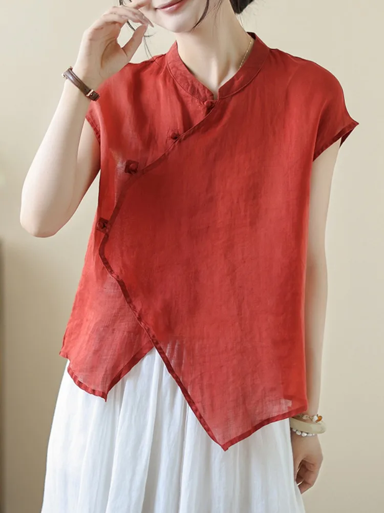 Cardigan aperto ort Sve di lunghezza regolare casual estiva da donna in cotone e lino asimmetrico cinese Sle