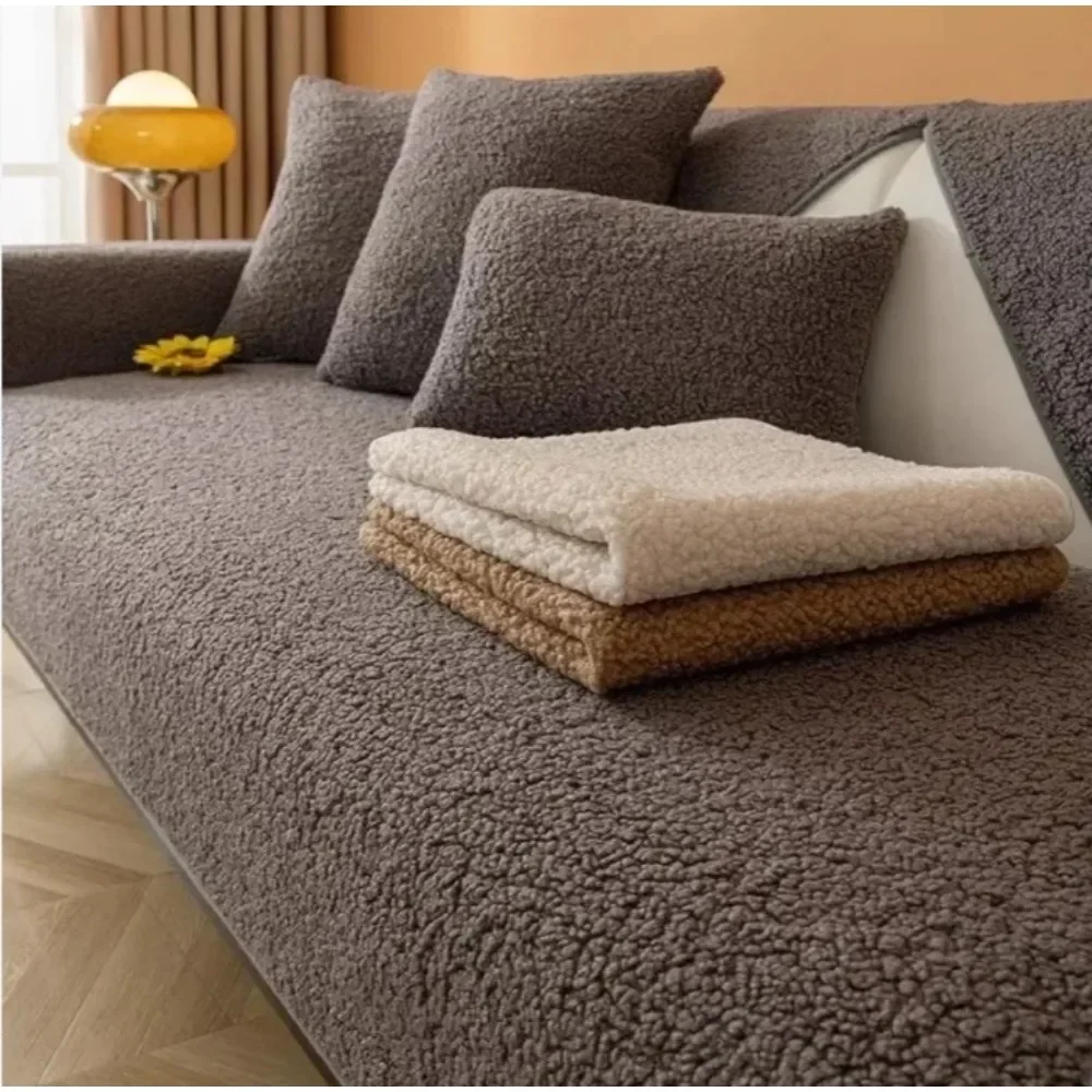 Modern Lamb Plush Light Luxury Sofa Cushion Velvet Living Room Winter Warm Seat Mat  Anti Slip Couch L Shape Sofa Back Covers