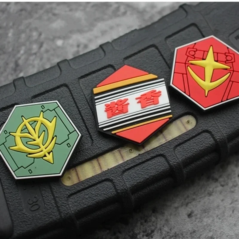 3D Hexagonal Mini Gundam PVC Morale Badge Personality Earth Federation Hook&Loop Patch For Backpack Tactical Elf Ball Armband