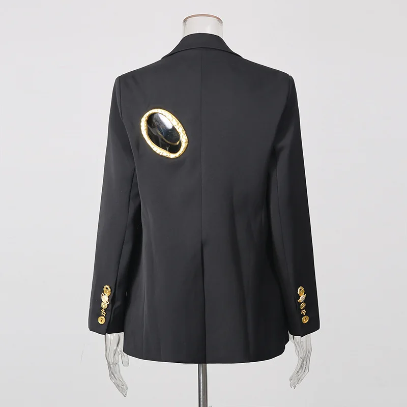 HKSH Women Blazer Elegant Fashion Metal Hollow Out Design Long Sleeve Loose Versatile Trendy Suit-Coat Spring Autumn New HK26606