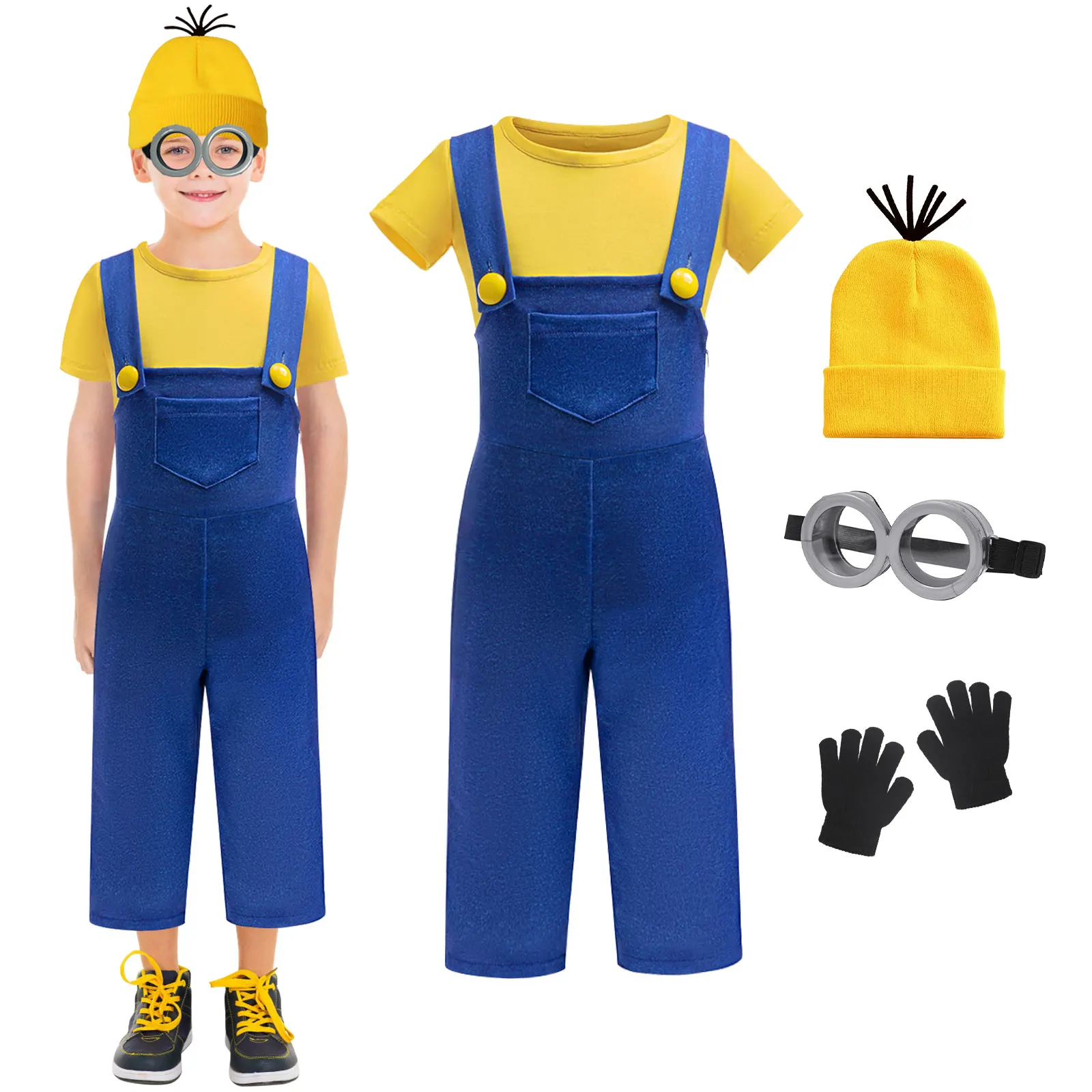 

5 шт., детские футболки + комбинезоны + очки + желтая шляпа + перчатки