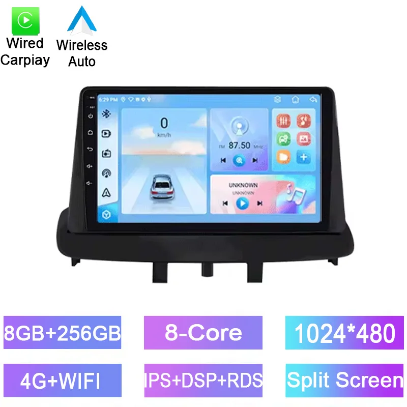 

Android car radio For Renault Meyane 3 2008-2014 stereo screen Carplay Android Auto Bluetooth GPS Navigation FM radio 9’