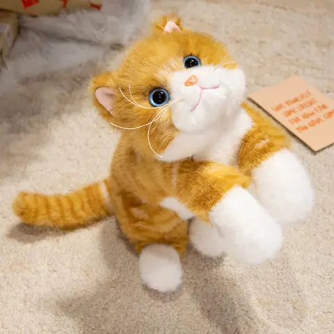 Cat Plush Toy Lifelike Lying 6 color Cat Plush Toy Soft Stuffed Animal Cute Plushie Doll Lie Prone Simulation Kitten Pillow for Girl Gifts