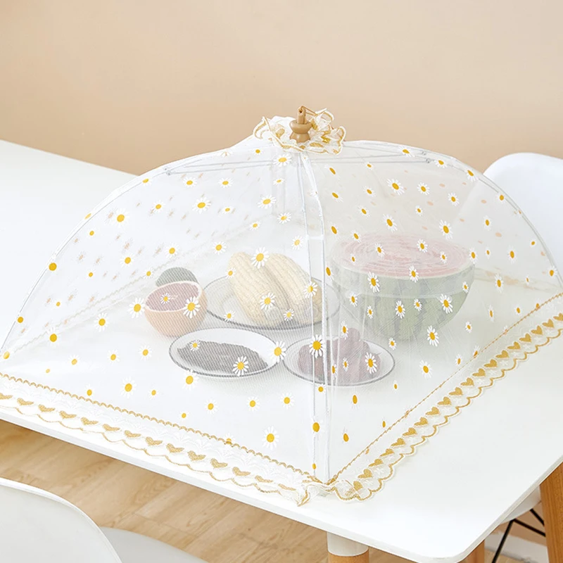 Foldable Large Food Cover Anti-fly White Dust Cover Round Table Cover Lace Breathable Folding Dust Cover Kitchen Tools