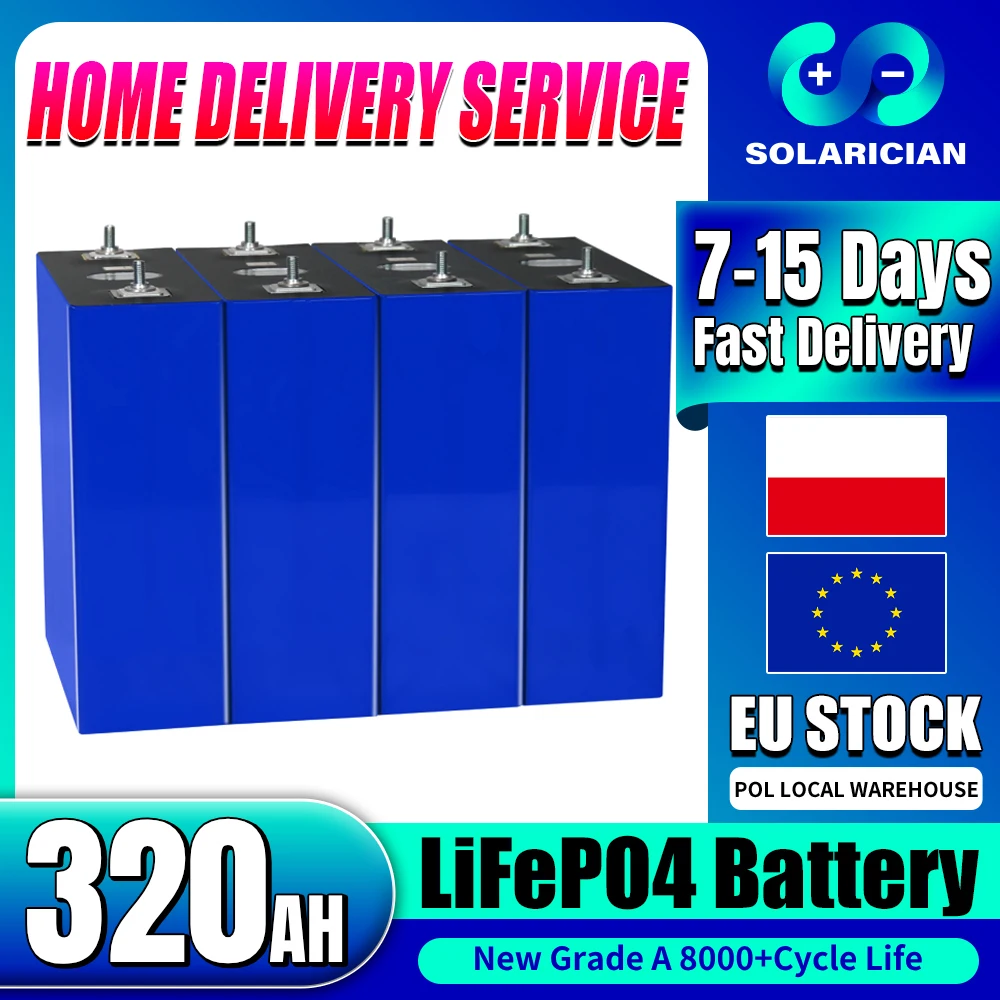 Grade A New 320Ah LiFePO4 3.2V Cell LFP Rechargeable Battery 8000 Cycle bateria Solar Battery DIY 12V 24V 48V Lifepo4 Cells Pack