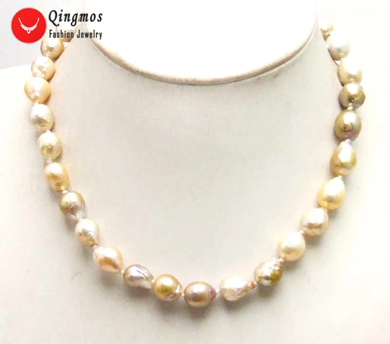 Qingmos Fashion 9-10mm Round Natural Freshwater Multicolor Edison Pearl Necklace for Women Fine Jewelry 17